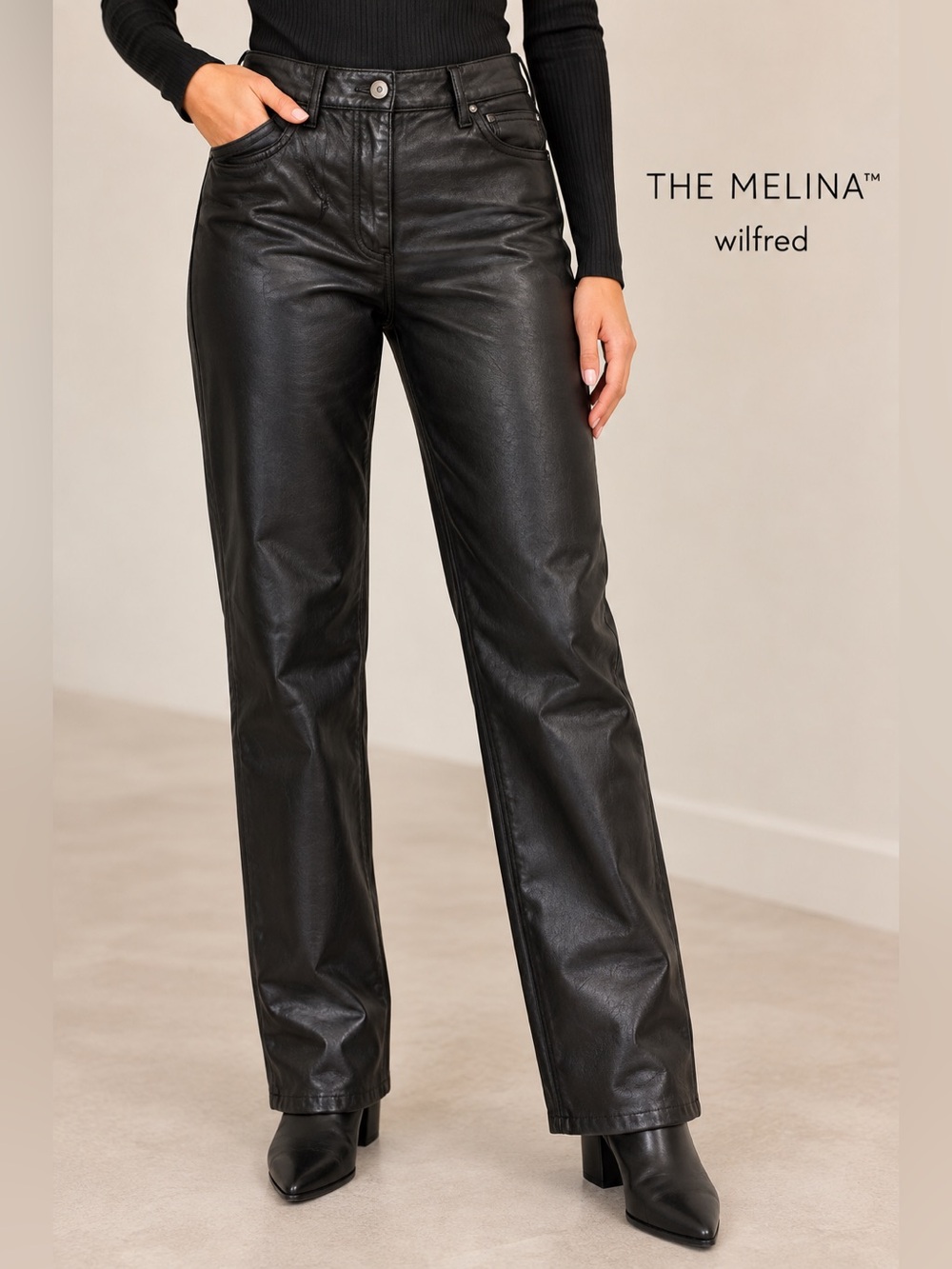 Wilfred Aritzia Women's Faux Leather Straight Leg Pants The Melina Black Size 0
